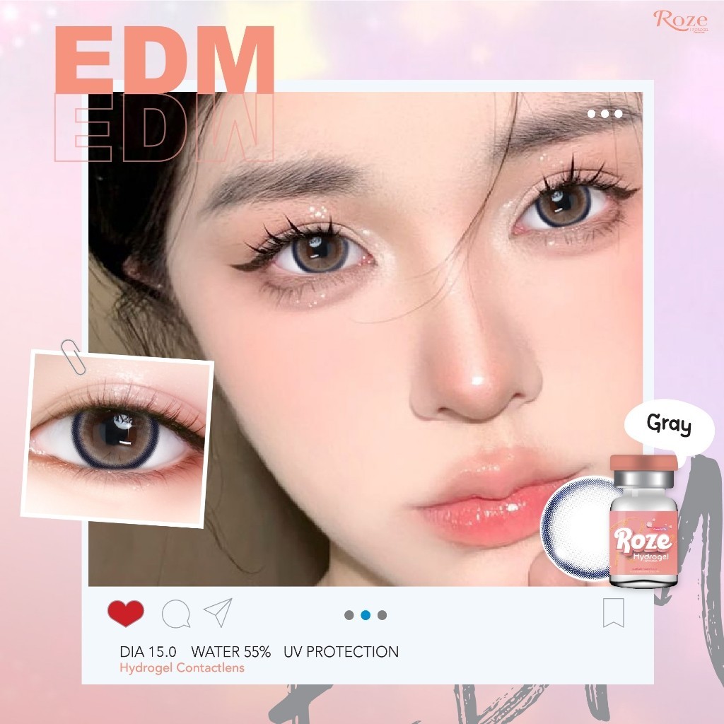 💋 มีค่าสายตา 💋 Rozelens  EDM  Gray Brown  💋 บิ๊กอาย สุดปัง คอนแทคเลนส์ รายเดือน มีอย แถมตลับฟรี เลนส