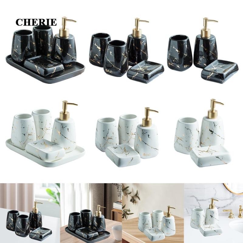 [Chery] ชุดห้องน้ําห้าชิ้นผู้ถือ Tumbler Liquid Marble Dispenser รูปแบบ Zexzen Lotion Collection ชุดถ้วยแปรงสีฟันสําหรับห้องน้ํา