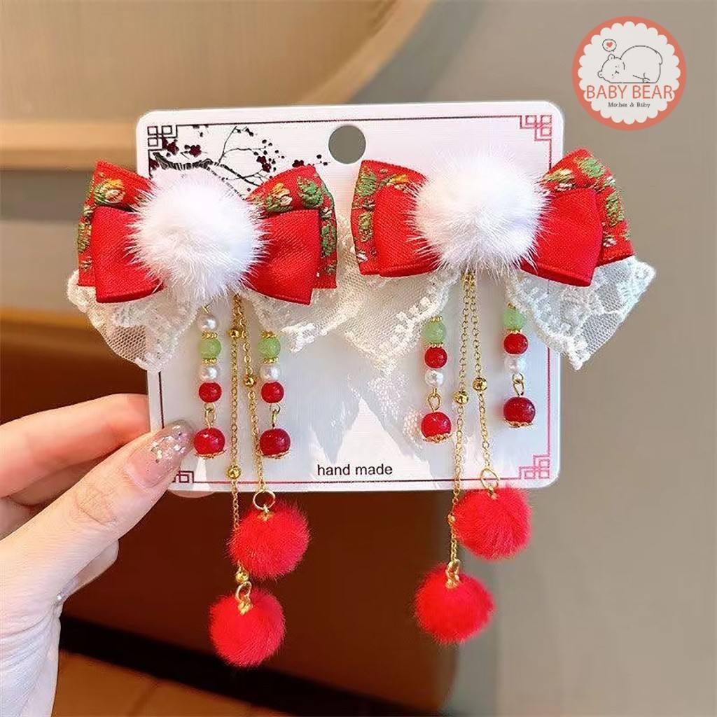 กิ๊บสีแดงอาหมวย กิ๊บติดผมตรุษจีน เครื่องประดับผมตามเทศกาล - รูปที่ 5