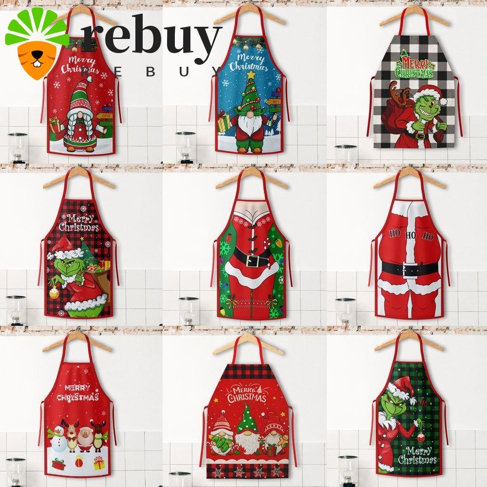 ซื้อซ้ํา ผ้ากันเปื้อนซานตาคลอส, ผ้ากันเปื้อนทําอาหารในครัวกันน้ํามันทน, เครื่องมือทําความสะอาดความคิดสร้างสรรค์น่ารักเอี๊ยมผ้ากันเปื้อนคริสต์มาสผู้ชายและผ
