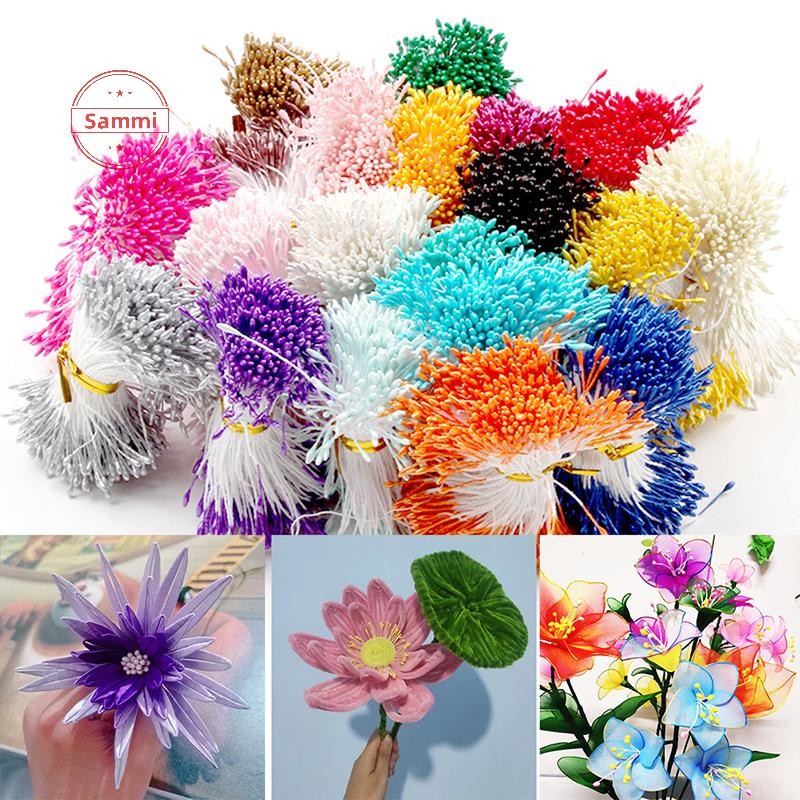 Sammi 400 ชิ้นมินิดอกไม้ Stamen ไข่มุกเทียม Pistill คู่หัว DIY ดอกไม้หัตถกรรมสําหรับงานแต่งงานตกแต่งทํางาน Scrapbooking TH