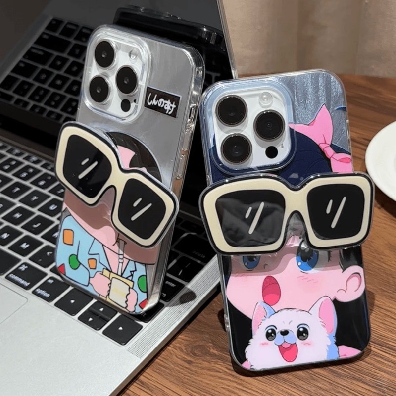 Iphone 16 15 14 13 12 11 Pro Max X XR XS Max 7 8 Plus INS น่ารักการ์ตูน Crayon Shin chan Stand เคสโทรศัพท์ปกอ่อน