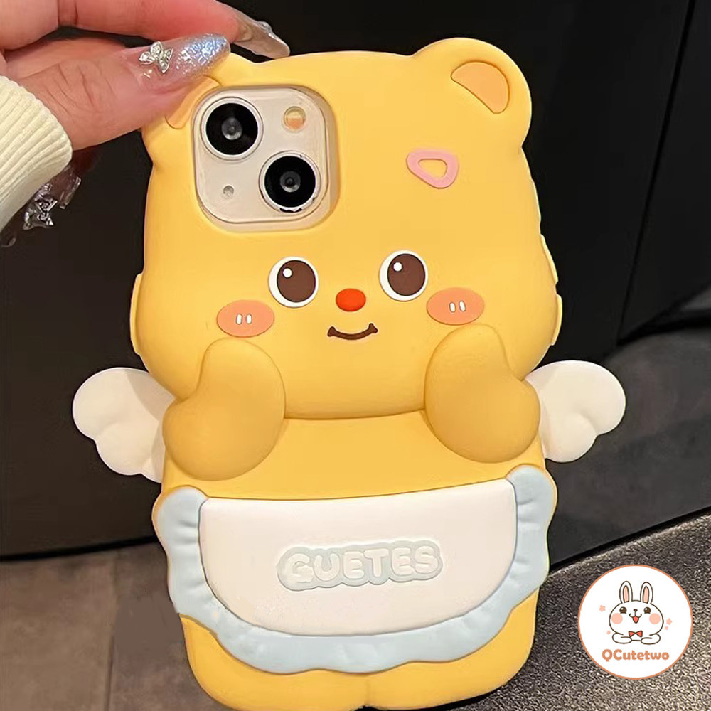 การ์ตูนน่ารักแองเจิลปีกเนยหมีเคสโทรศัพท์สําหรับ ไอโฟน 16 15 14 13 12 11 มือโปร สูงสุด ทนต่อการตกกันกระแทกซิลิโคนอ่อนนุ่มปกหลัง