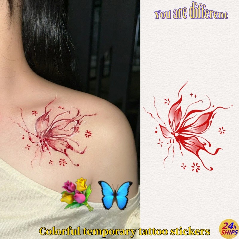 สติกเกอร์รอยสักชั่วคราว กันน้ํายาวนาน 7 วัน ลายผีเสื้อสาวเซ็กซี่ สําหรับไหล่