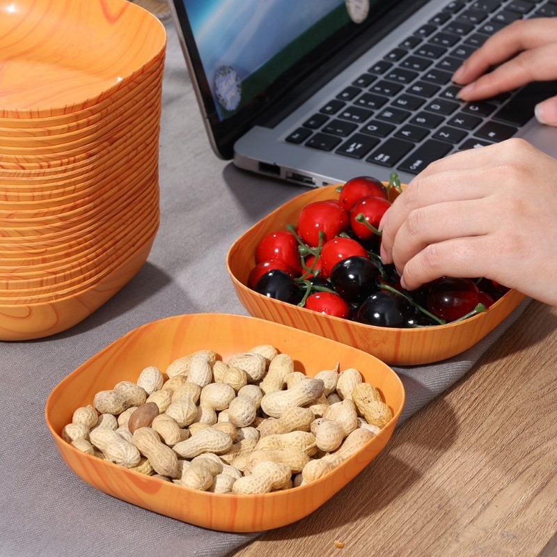 10 ชิ้นเลียนแบบลายไม้แผ่น - 14 ซม.Stackable Square ผลไม้เค้กจาน - อาหารเย็นในครัว - รูปที่ 2