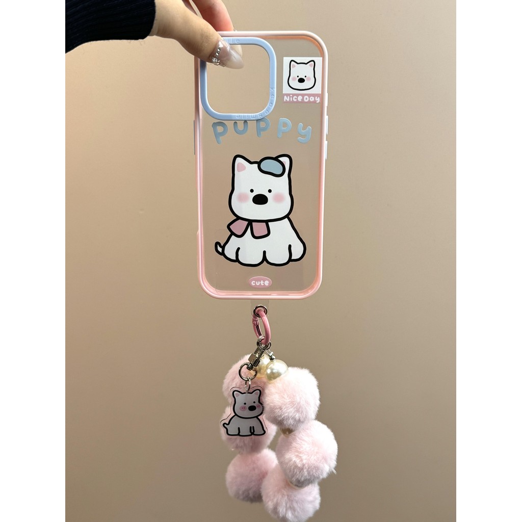 น่ารักสีชมพู West High สุนัขเคสโทรศัพท์สําหรับ iPhone16 15 14 13 12 Pro Max กันกระแทกกล้องป้องกัน Drop-proof นุ่มปกหลัง