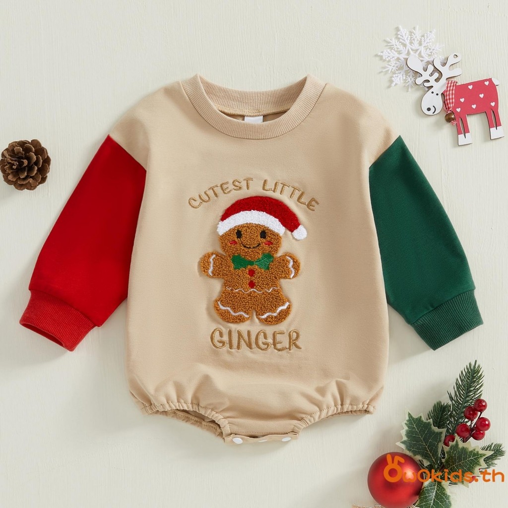 Grao-baby Christmas Sweatshirt Romper Casual Gingerbread Letter เย็บปักถักร้อยแขนยาว Jumpsuit สําหรับทารกแรกเกิดเสื้อผ้าน่ารัก