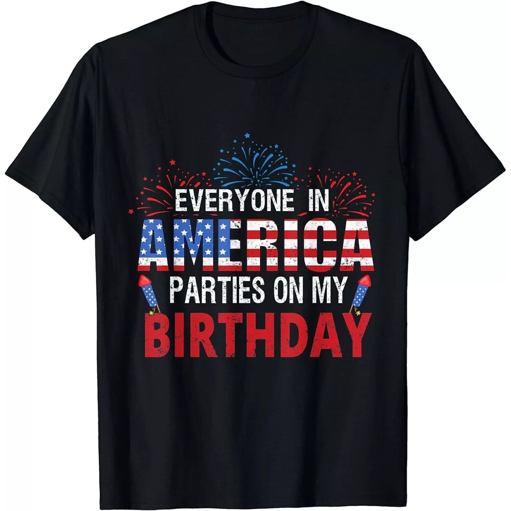 ใหม่ 4Th Of July Birthday Funny Bday Born On 4Th Of July เสื้อยืด