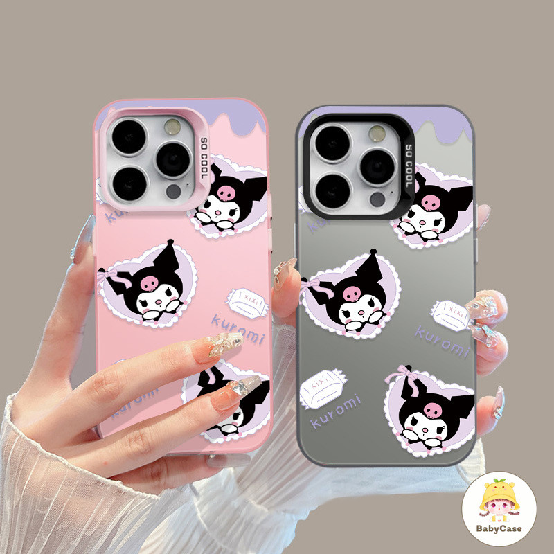 เคสไอโฟน 16 สำหรับ iPhone 11 13 15 16 12 14 Pro Max 7 16 8 15 14 Plus XR X XS Max การ์ตูนหวานน่ารัก Kuromi รักหน้าปกอ่อน