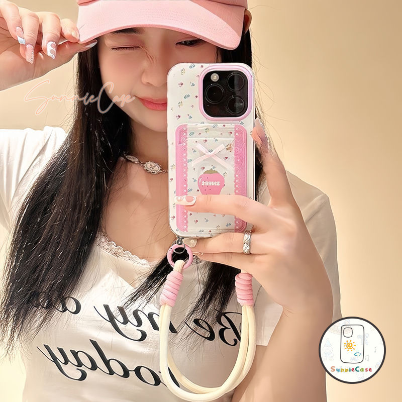 เคสไอโฟน สตรอเบอร์รี่ โบว์ สำหรับ IPhone 12 16 14 11 15 13 Pro Max XR X XS 7Plus 8Plus Max 7 8 Plus SE กล่องใส่บัตร เคส