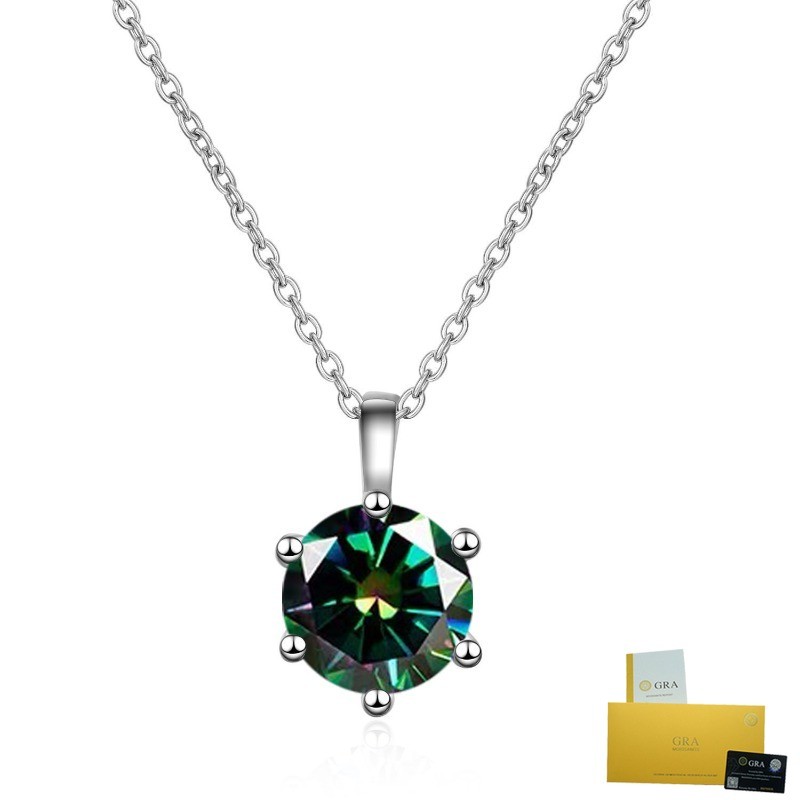 [พร้อมใบรับรอง Gra]สร้อยคอ Moissanite ผู้หญิงคลาสสิกหกกรงเล็บเพชรสีมือเดียวจี้กระดูกไหปลาร้าเรียบง่ายโซ่ผู้หญิง