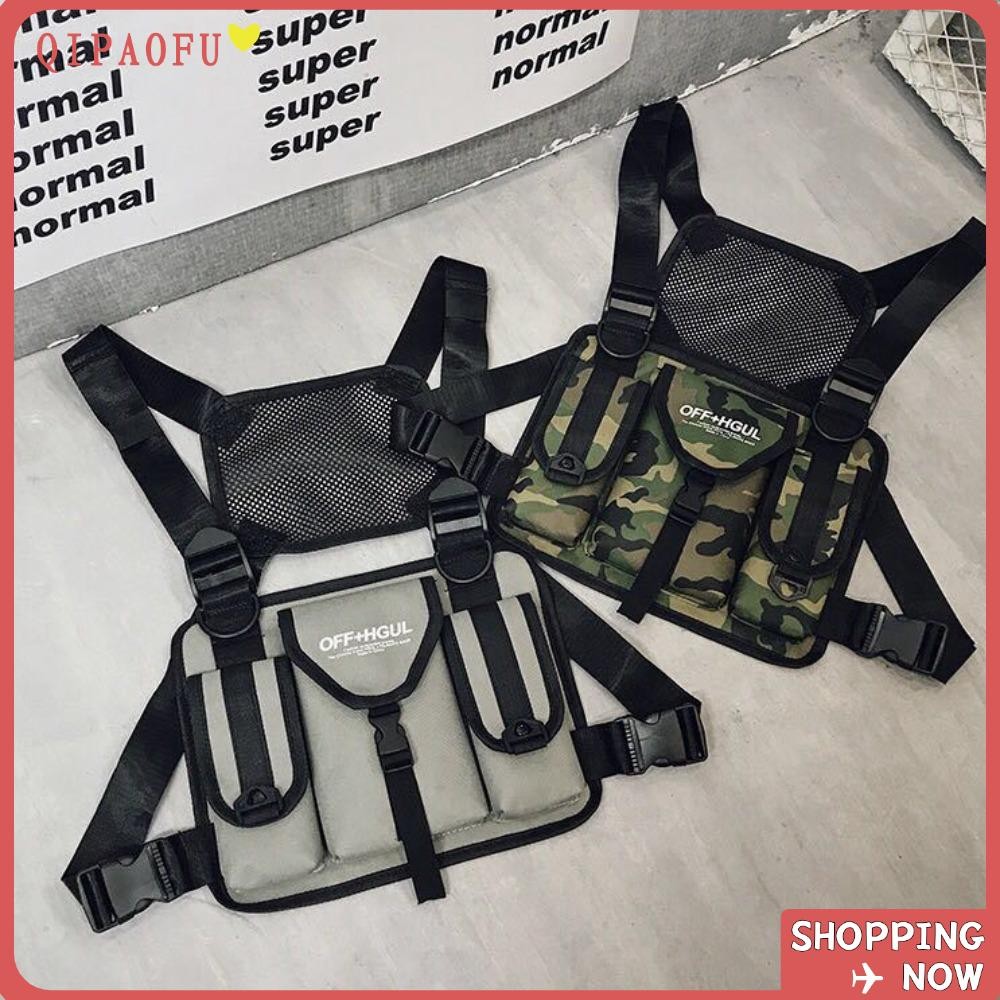 ฉีปาโอฟู กระเป๋าเป้สะพายหลังเย็น,กระเป๋าเสื้อกั๊กปรับทนต่อการสึกหรอ,แฟชั่น4สีสะท้อนแสงออกแบบไนล่อนหน้าอกแพ็คผู้ชาย/ผู