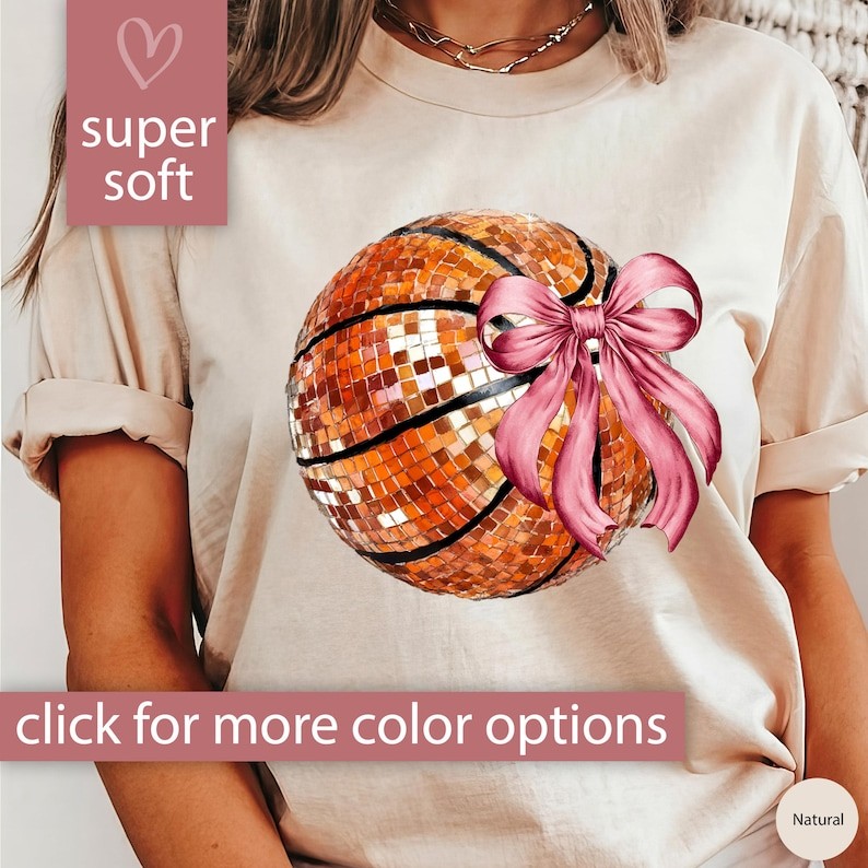 Basketball Shirt, Coquette Basketball Disco Tshirt for Basketball Mom Game Day T Shirt, Cute Pink Bo