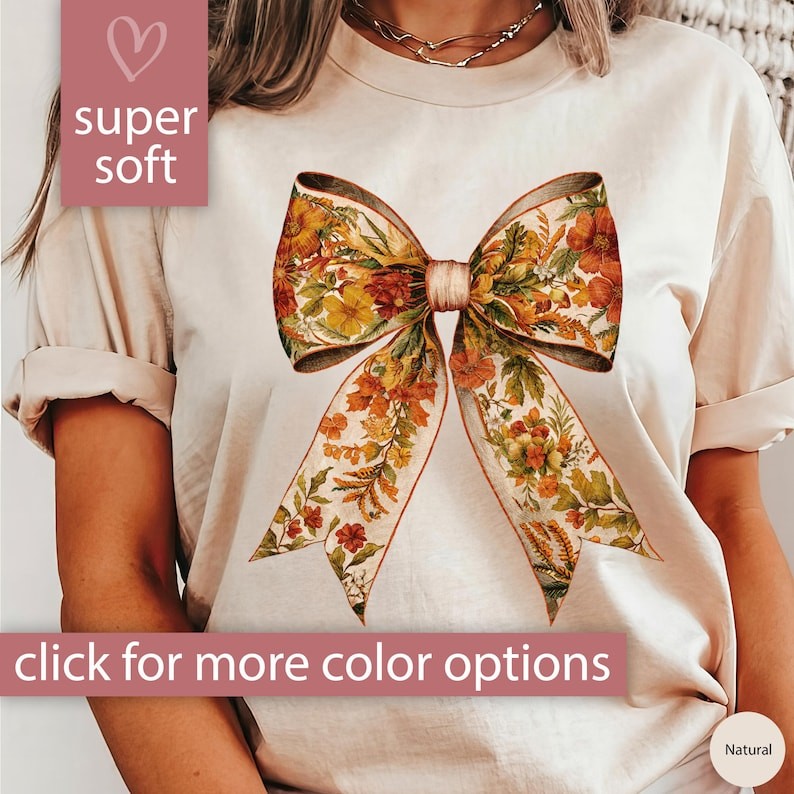 Fall Coquette Bow Shirt for Women, Retro Fall Coquette Bow Tshirt Gift for Her, Cute Autumn T Shirt,