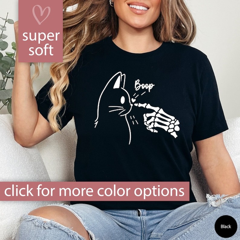 Cat Skeleton Shirt, Funny Cat Skeleton Boop Tshirt Gift for Cat Lover Shirt, Cat T Shirt for Women, 
