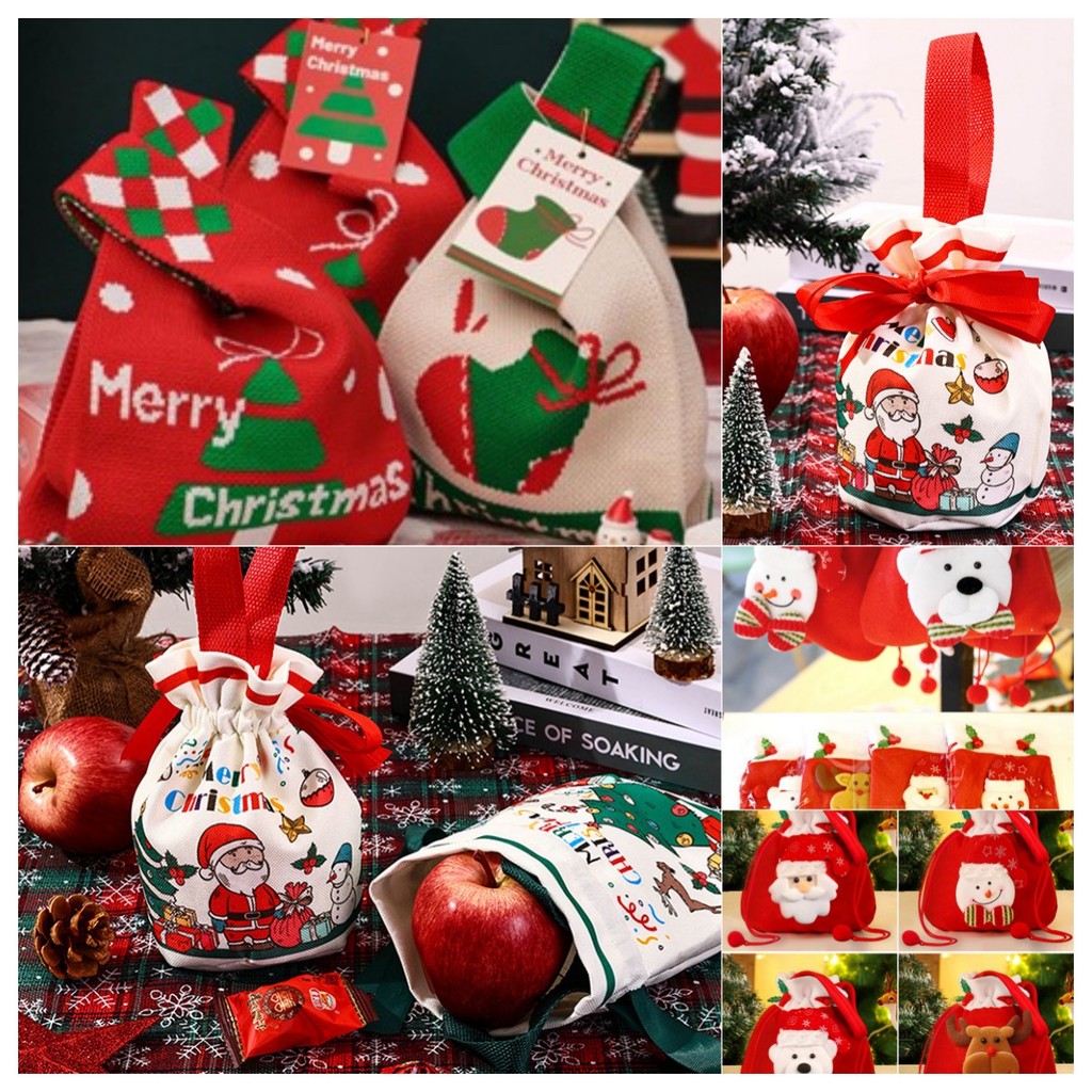 Alt Merry Christmas ถักกระเป๋าถือ Mini Knot ข้อมือกระเป๋าหญิง Tote กระเป๋านํากลับมาใช้ใหม่กระเป๋าช้อปปิ้งปีใหม่ Xmas ของขวัญกระเป๋า DRG