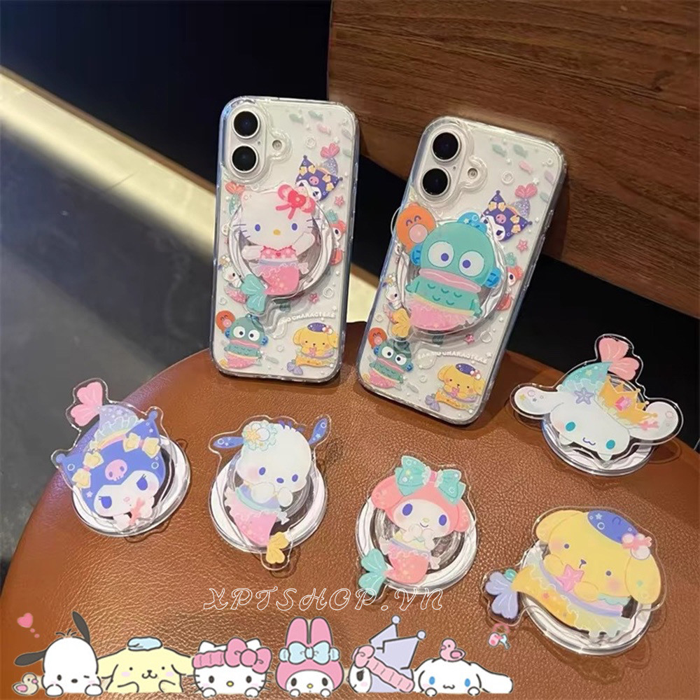 Magnetic Mermaid SanrSeries Bracket เคสโทรศัพท์สําหรับ iPhone 17 Pro Max 17 Air 16 Plus 15 14 13 12 11ProMax Full Coverage กันกระแทกป้องกันอะคริลิคปลอก