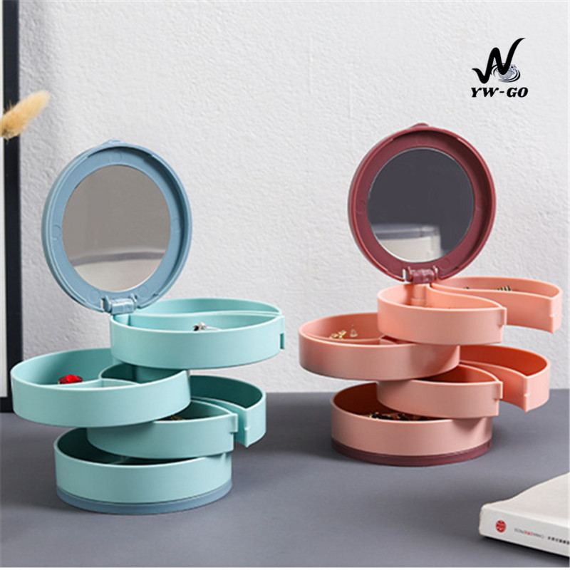 4ชั้น กล่องใส่เครื่องประดับ กล่องเก็บเครื่องประดับ ต่างหู สร้อยคอ กล่อง หมุน360องศา G3042