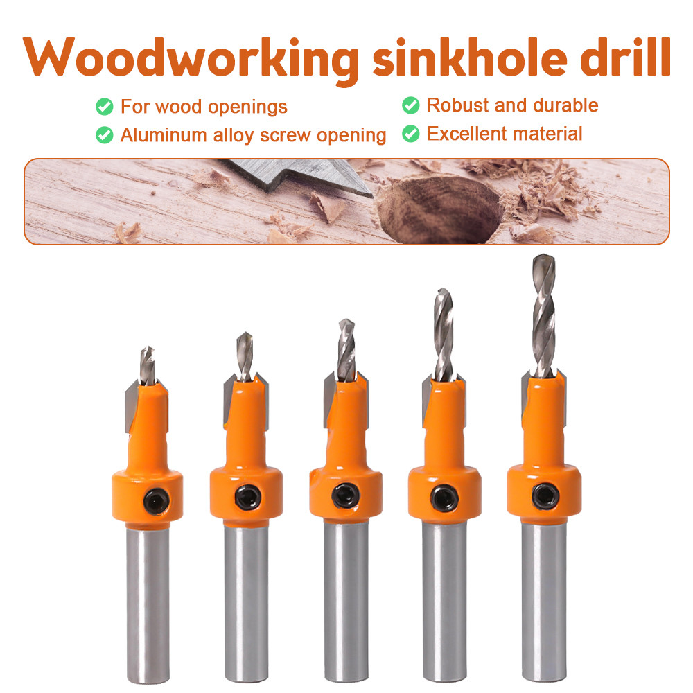 5pcs 2.8-4 มม.งานไม้ Counterbore เจาะ Taper Hole เจาะโลหะผสมหัวสกรู Step เจาะไม้ Self Tapping สกรู