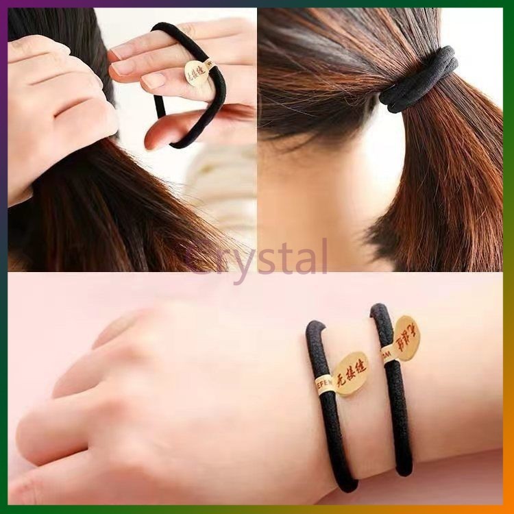 Crystal ยางรัดผม ยืดหยุ่นสูง ไร้รอยต่อ สีดํา สไตล์เกาหลี สําหรับของขวัญ ยางรัดผมเกาหลี หนังยางรัดผมสไตล์เกาหลี