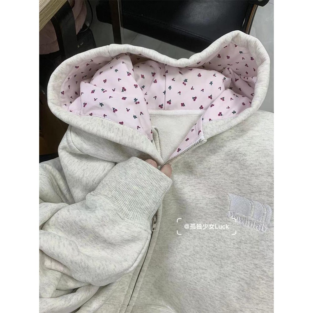 เสื้อฮู้ด ผู้หญิงดอกไม้โมเสคหวานพิมพ์กํามะหยี่สุดฮอตฤดูหนาวเกาหลี - รูปที่ 2