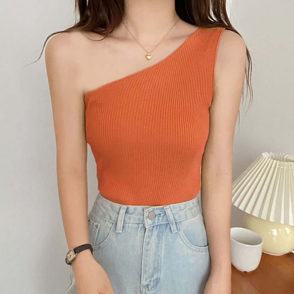 🔥ราคาถูกที่สุด🔥เสื้อไหมพรมร่อง ปาดไหล่เฉียงข้างเดียว 6 สี - รูปที่ 5