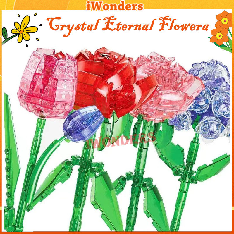 Transparent Flower Bouquet Building Blocks Tulip Rose Sunflower Orchid ของขวัญของเล่นเด็กผู้หญิง