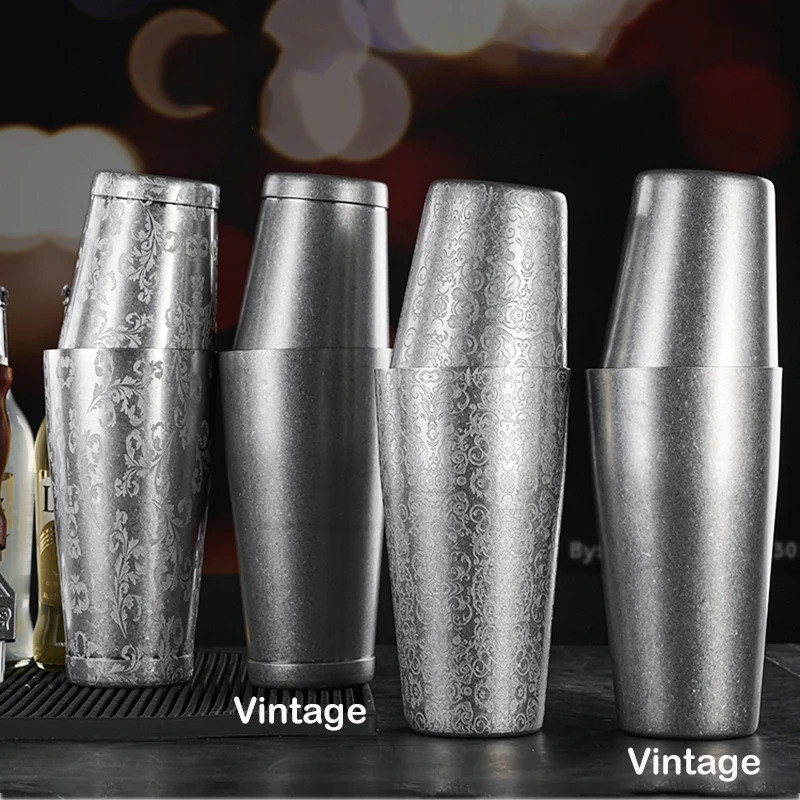 2 ชิ้น Boston Cocktail Shaker พร้อมรูปแบบ Etching Bar Cocktail Shaker ชุดดีบุก - 800ml & 500ml