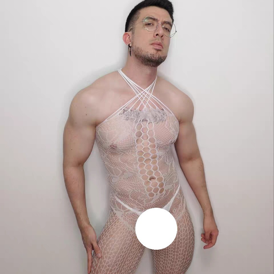 BBOYMMYOBB ผู้ชาย ทั้งหมด Fishnet ถุงเท้าร่างกาย ชุดชั้นใน กางเกย์ ความสุข Crossdress ชุด