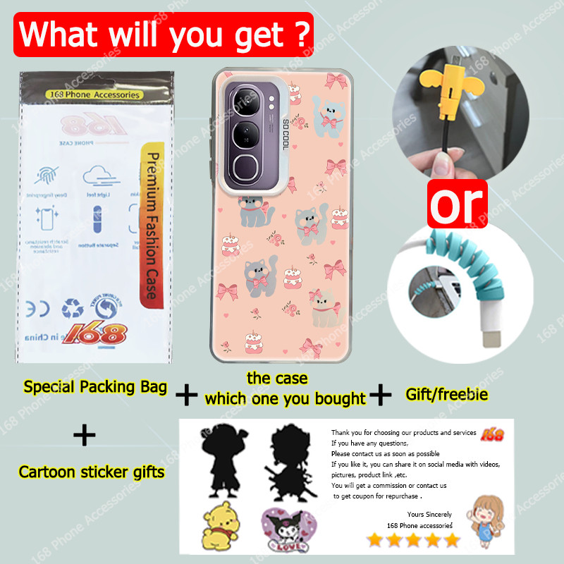 เคส Vivo V50 V40 Y200 5G เคส Vivo V40 Pro เคสน่ารักการ์ตูนแมวน้อยสีชมพูโบว์กันกระแทกเคส Ins สไตล์ด้านแข็ง IMD ปุ่มชุบ TPU ขอบโทรศัพท์เด็กผู้หญิง - รูปที่ 7