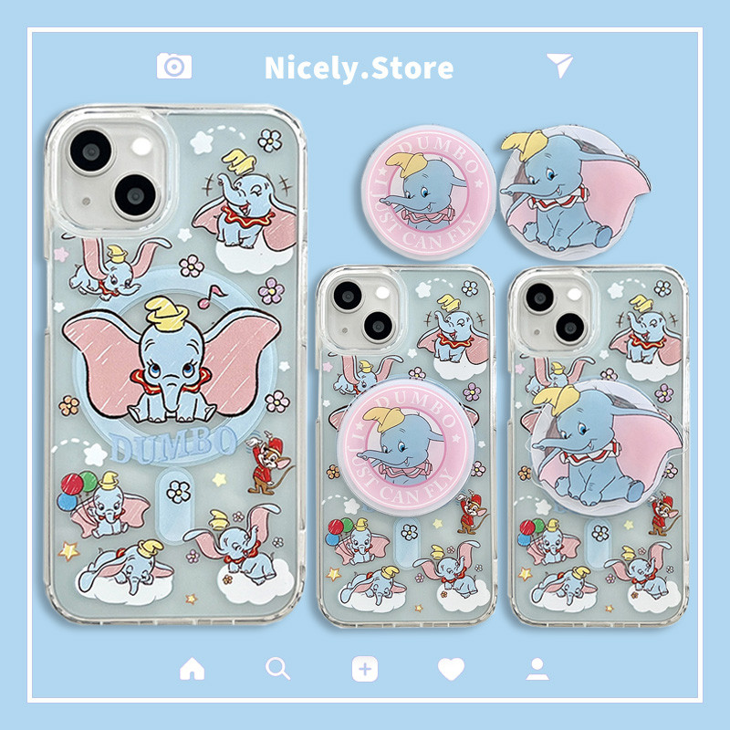 ตลกน่ารัก Dumbo Elephant อะคริลิคเคสโทรศัพท์สําหรับ iPhone 16 15 14 13 12 11 Pro Max ผู้ถือขาตั้ง Scratch Proof Protector ฝาครอบ Shell