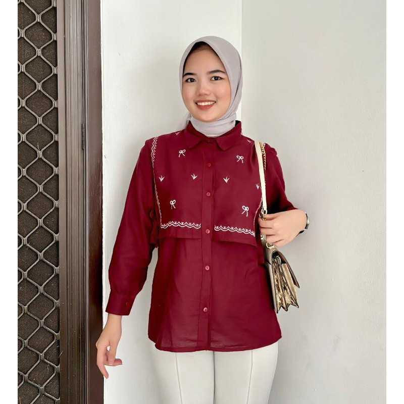 Tq88indonesia ล่าสุด Eid Blouse / Contemporary SABINA LINEN EMBROIDERED / เสื้อลําลอง / เด็กผู้หญิง