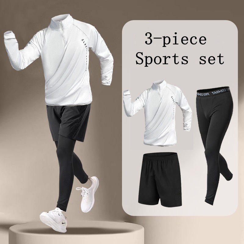 ชุดกีฬาเทรนนิ่งแห้งเร็วสําหรับผู้ชาย – เสื้อเชิ้ตและกางเกงวิ่งออกกําลังกายผ้าไหมน้ําแข็ง Dri-Fit