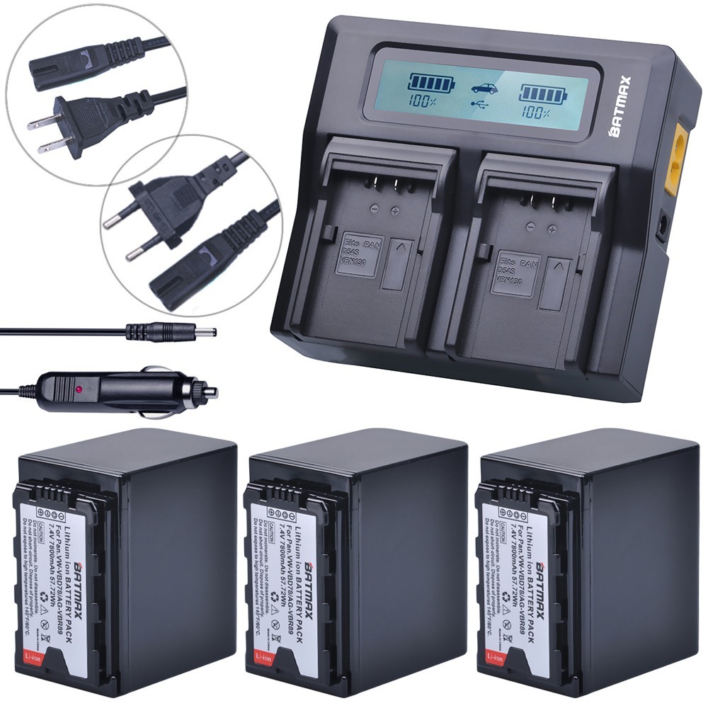 3Pcs 7800MAh VW-VBD78 VBD78แบตเตอรี่ Rapid LCD Dual Charger สำหรับ Panasonic VBD58 VBD29 AJ-HPX260MC