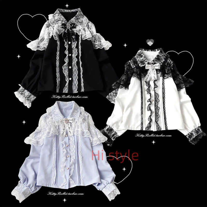 KittyBxllet Jirai kei Lizlisa dupes ลูกไม้ Dearmylove เสื้อเชิ้ตแขนยาว