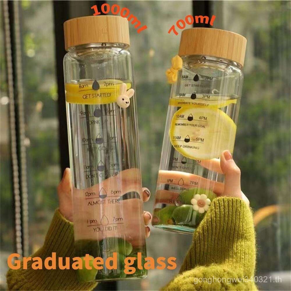 costel 1000ML Large Capacity Glass Water Bottle Transparent Milk Juice Beverage Cups With Time Markers Are Very Suitable For Making Birthday Gifts