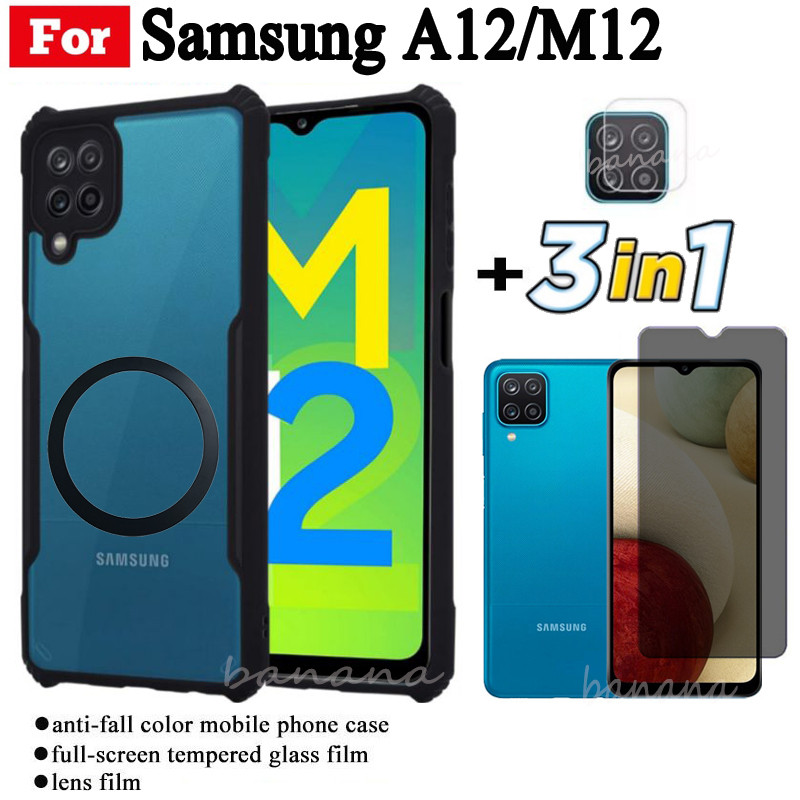 3 ใน 1 Samsung A12 เคสโทรศัพท์กันกระแทกพร้อมสติกเกอร์ชาร์จไร้สายแม่เหล็กสําหรับ Samsung A04 A04E A05