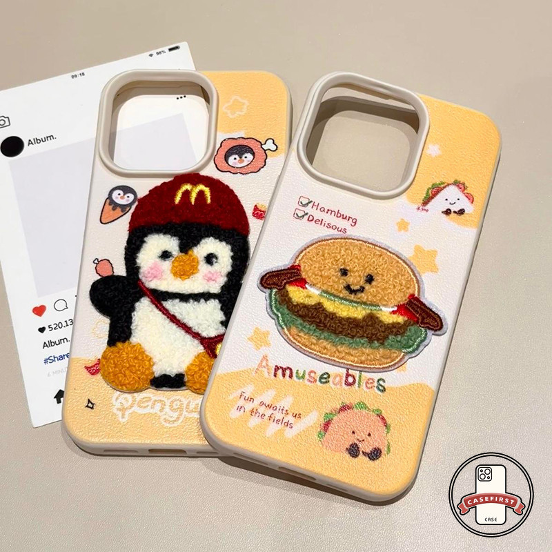 การ์ตูนนกเพนกวินน่ารักเบอร์เกอร์กราฟิติตัวอักษร เคส IPhone 17 11 15 16 13 14 12 Pro Max XS Max X 8 7 15 16 14 Plus XR - รูปที่ 4