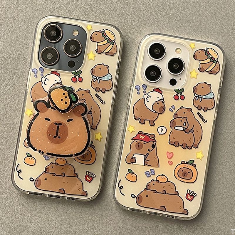 วงเล็บแม่เหล็ก Kapibara หมุนได้เหมาะสําหรับ iPhone16promax เคสโทรศัพท์ 15/13/14Plus/12/11/เคสกันกระแ