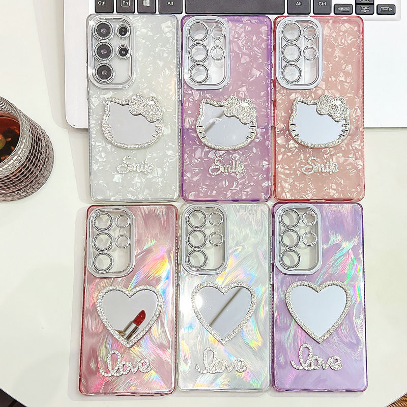 SAMSUNG การ์ตูน Holle Kitty Mirrorเคสโทรศัพท์Samsung Galaxy S25 Ultra S25 Plus S24 Ultra S24 Pro S23 Ultra S24+ A56 A25 A54 A36 A16 A15 5GกรณีกันกระแทกIMD Samsungเคสโทรศัพท์