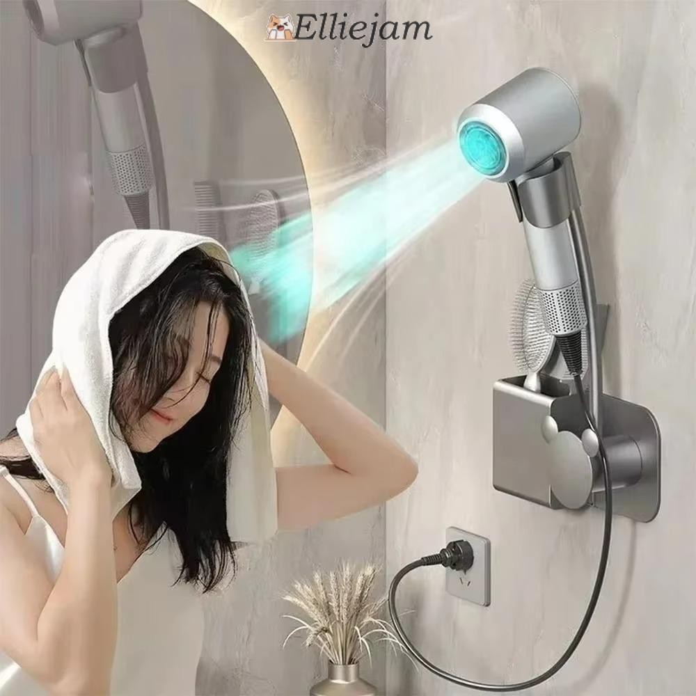 ELLIEJAM ที่วางไดร์เป่าผม,ปรับฟรีมือ Hairdryer Storage Rack,อุปกรณ์ห้องน้ําแปรงสีฟันเก็บไม่เจาะติดผนังชั้นวางท่ออากาศห้องน้ํา