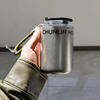 【LUCKY】CHUNLIN ถ้วยกาแฟเคลือบเซรามิก 316 แก้วเก็บความร้อนสแตนเลสพร้อมสายรัดถ้วยพกพา 330มล