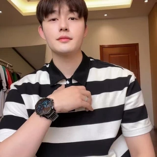 เสื้อโปโลทรงหลวมลายทางสไตล์เกาหลีสําหรับผู้ชาย - เสื้อลําลองแขนสั้นระบายอากาศ