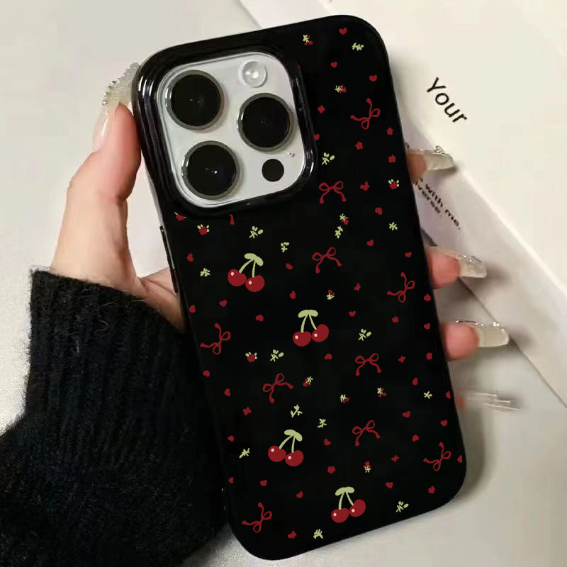 สำหรับ iPhone 16 Pro Max เคส ไอโฟน สีดำมันTPUซอฟท์เคส กันกระแทกกล้องป้องกัน โบว์ดอกไม้ เข้ากันได้กับ 14 13 12 Pro 11...
