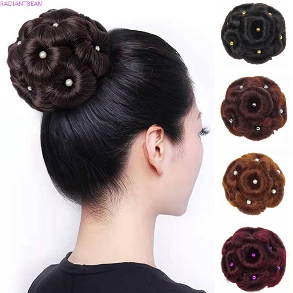 RADIANTBEAM มวยผมสังเคราะห์, ดอกไม้มุกแหวน Bun เก้าดอกไม้ผม, Retro ขนาดเล็กเจ้าสาว Hairpiece ผม Bun โดนัท Curly Chignon ผู้หญิง