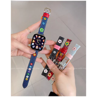 สายนาฬิกาหนังเดนิมลายดอกไม้สุดน่ารักสำหรับ Huawei Watch Fit 5 Fit 4 Pro สายรัดข้อมือแบบบางสำหรับผู้หญิง อุปกรณ์เสริมสายนาฬิกาสำรองสำหรับ Huawei Fit3