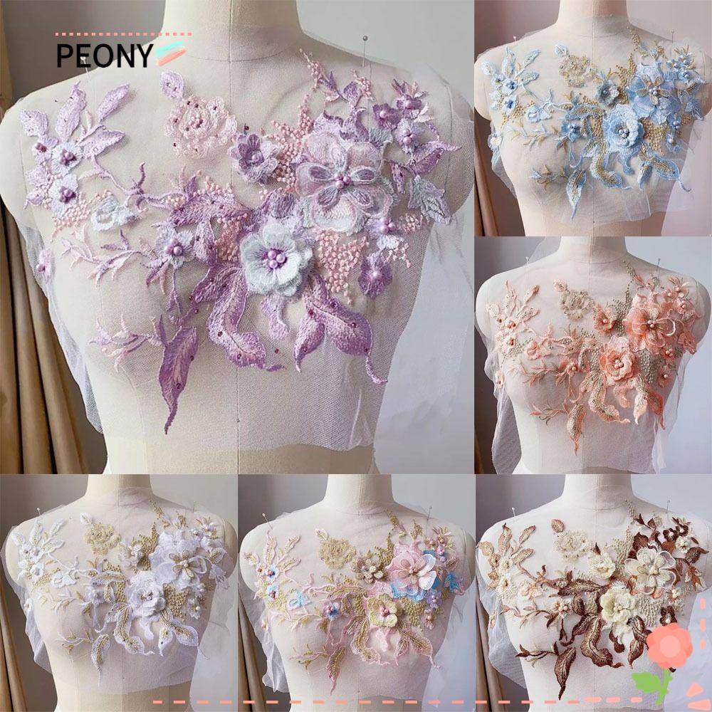 PEONYPAVILION แพทช์ดอกไม้ปัก, DIY เย็บปักถักร้อยเลื่อมเย็บปักถักร้อยแพทช์, Patchwork สติกเกอร์เสื้อผ้า Applique ชุด