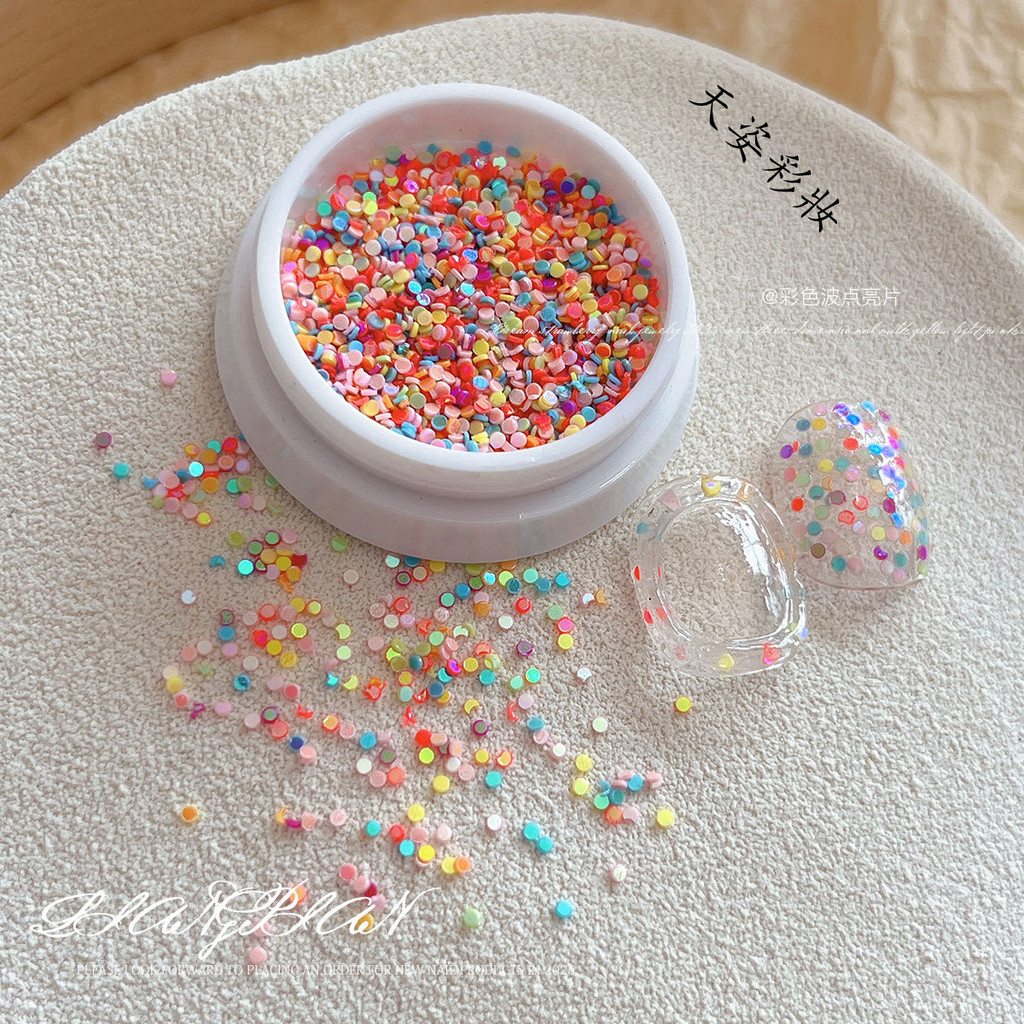 รูปแบบใหม่สีแต่งเล็บลายจุดเลื่อมผสมสีมาการองรอบสวมใส่ตกแต่งเล็บ