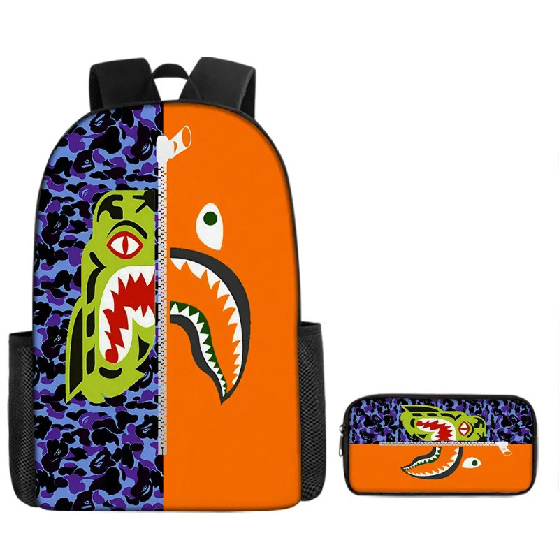 2 ชิ้น/ชุด กระเป๋านักเรียนเด็ก + กระเป๋าดินสอ Shark 3D การ์ตูน กระเป๋าเป้สะพายหลัง น้ําหนักเบากันน้ํา backpack - รูปที่ 3