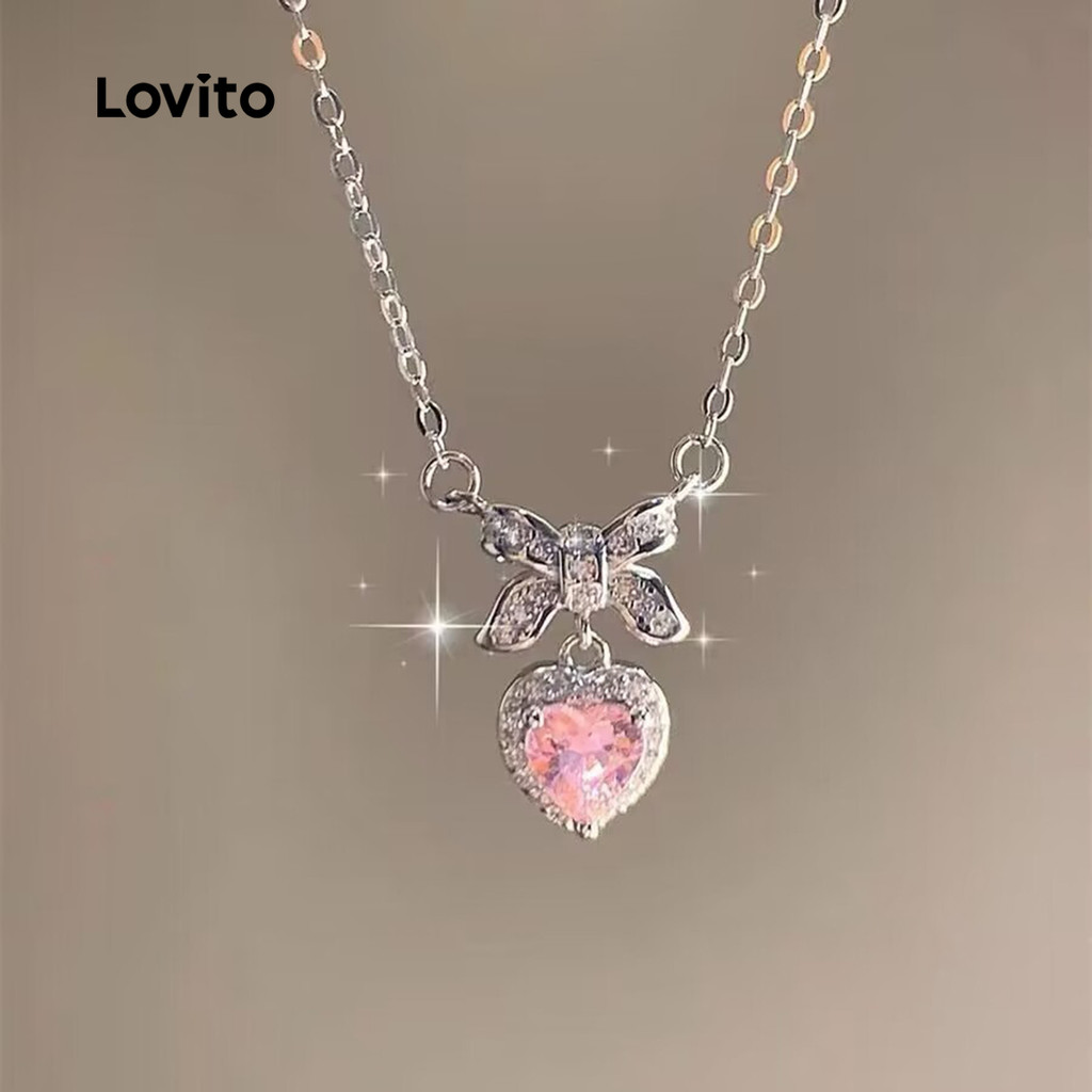 Lovito สร้อยคอ รูปหัวใจHeart โบว์สีชมพูน่ารักสําหรับ ทารกและเด็ก LCS099004